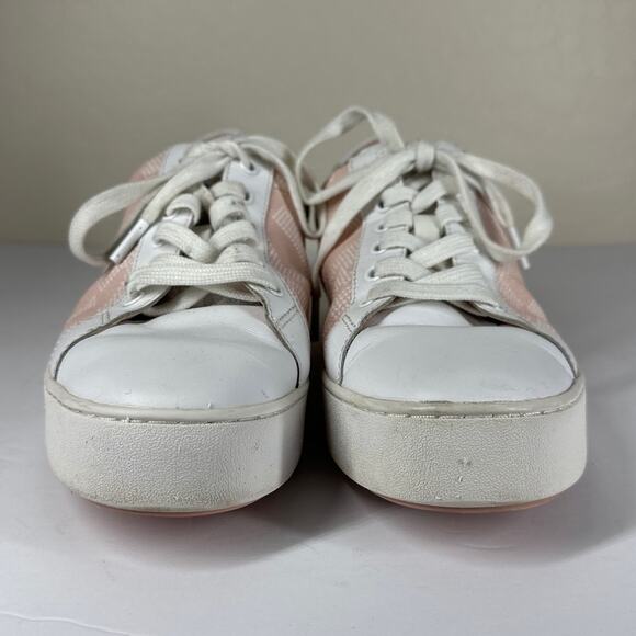 Michael Michael Kors Poppy Lace-Up Sneakers Pink White Size 10 Designer Leather - Picture 3 of 10